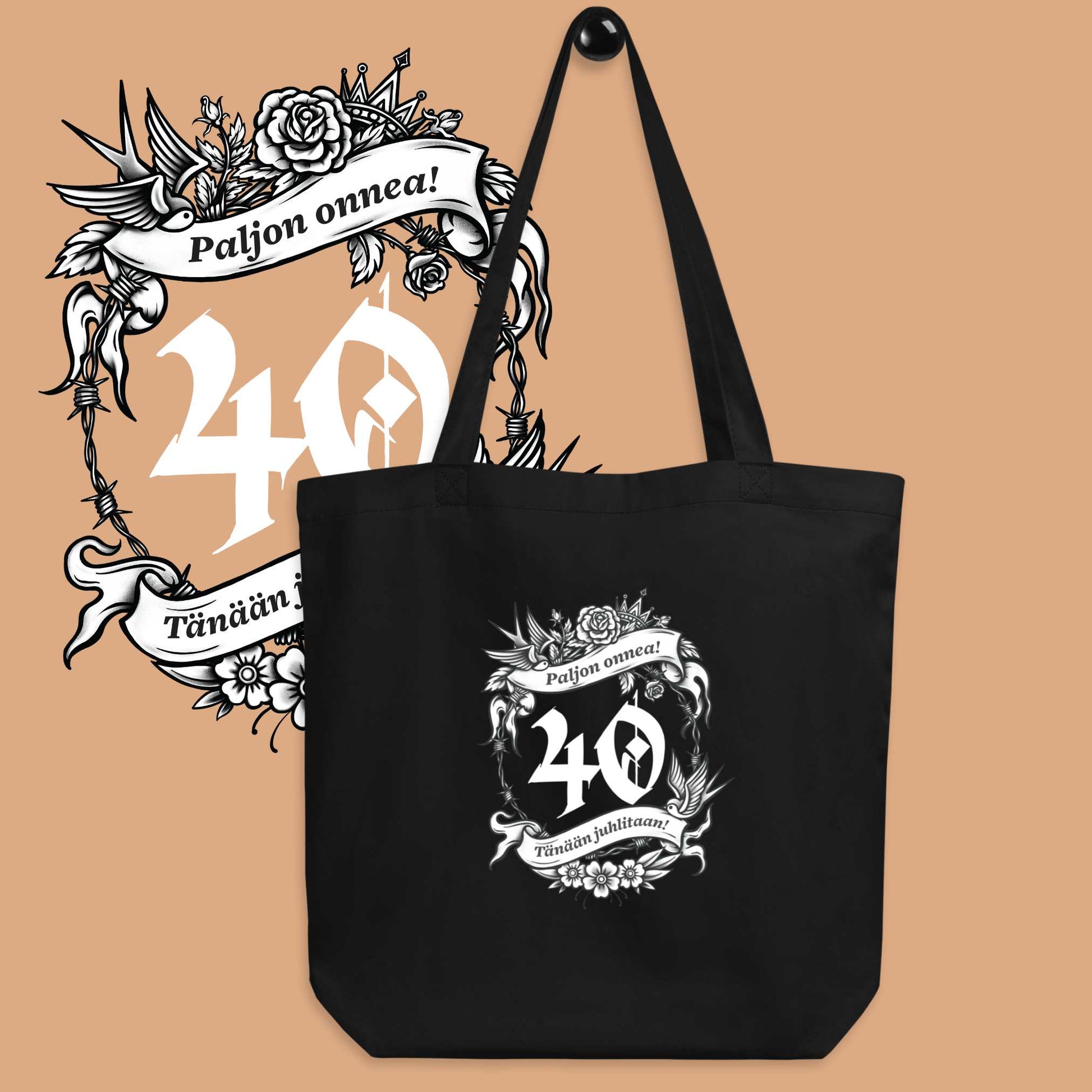 Tyylikäs musta lahjakassi syntymäpäivälahjaksi 40-vuotiaalle