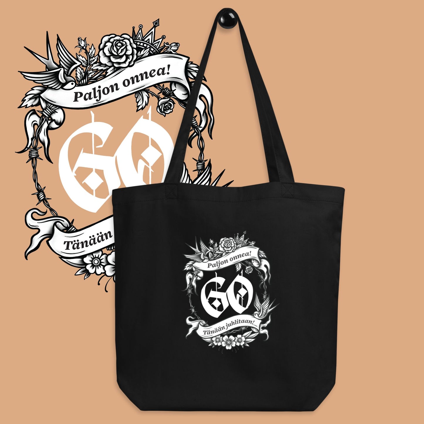 Tyylikäs musta lahjakassi syntymäpäivälahjaksi 60-vuotiaalle