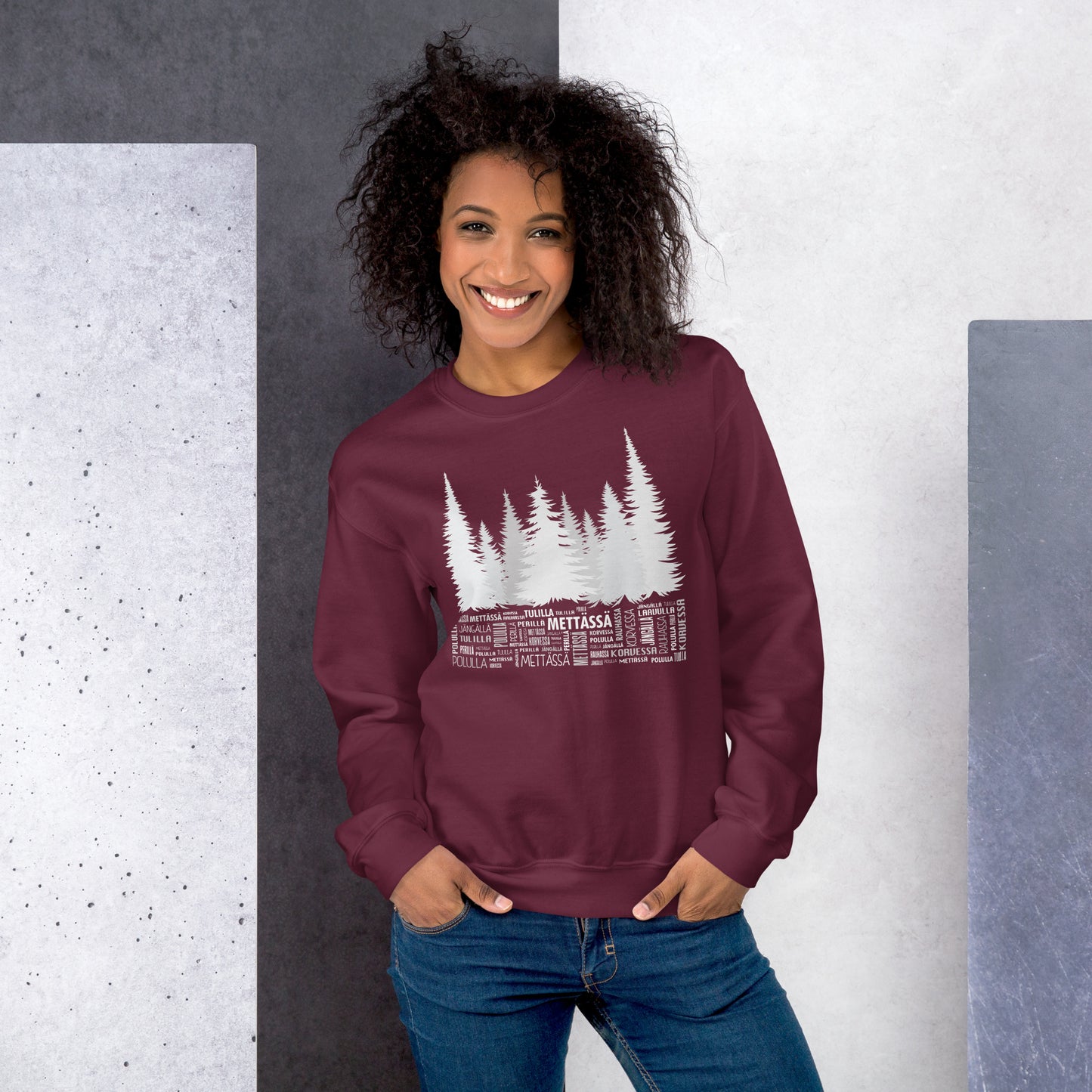 Unisex-collegepaita luontoaiheinen punainen.