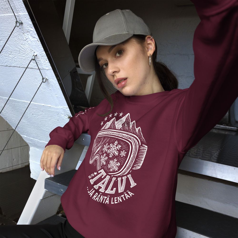 Unisex-collegepaita hauskalla talviaiheisella kuvituksella.