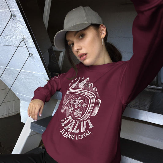 Unisex-collegepaita hauskalla talviaiheisella kuvituksella.